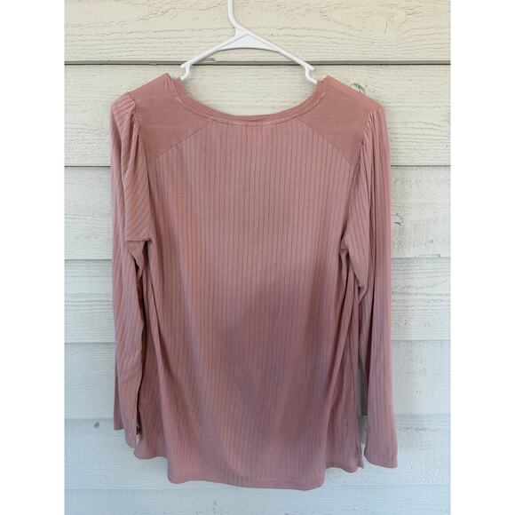 Matilda Jane Dusty Rose Ribbed Henley Top Long Sleeve Button Front Women’s S - Picture 6 of 6